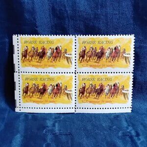 Uncirculated USA 1974 Horse Racing Block of Four 10 Cent Stamps!!